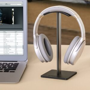 New bee Headphone Stand Headset Holder Earphone Stand with Aluminum Supporting Bar Flexible Headrest ABS Solid Base for All Headphones Size